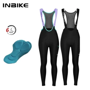 INBIKE المرأة المهنية الدراجات مريلة السراويل الشتاء الصوف دراجة ركوب الدراجات الملابس السراويل ثلاثية الأبعاد الحشو الطريق دراجة السراويل للنساء