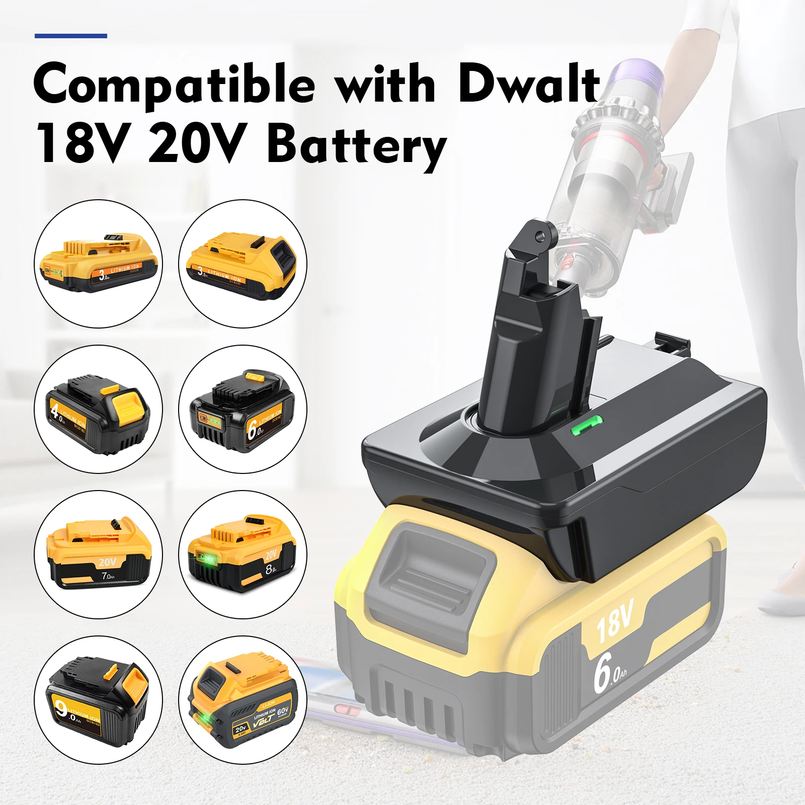 محول لماكيتا/ديوالت/ميلووكي 18 فولت محول بطارية ليثيوم إلى لسلسلة دايسون V6 V7 V8 أداة المكنسة الكهربائية DC58/SV11/SV10