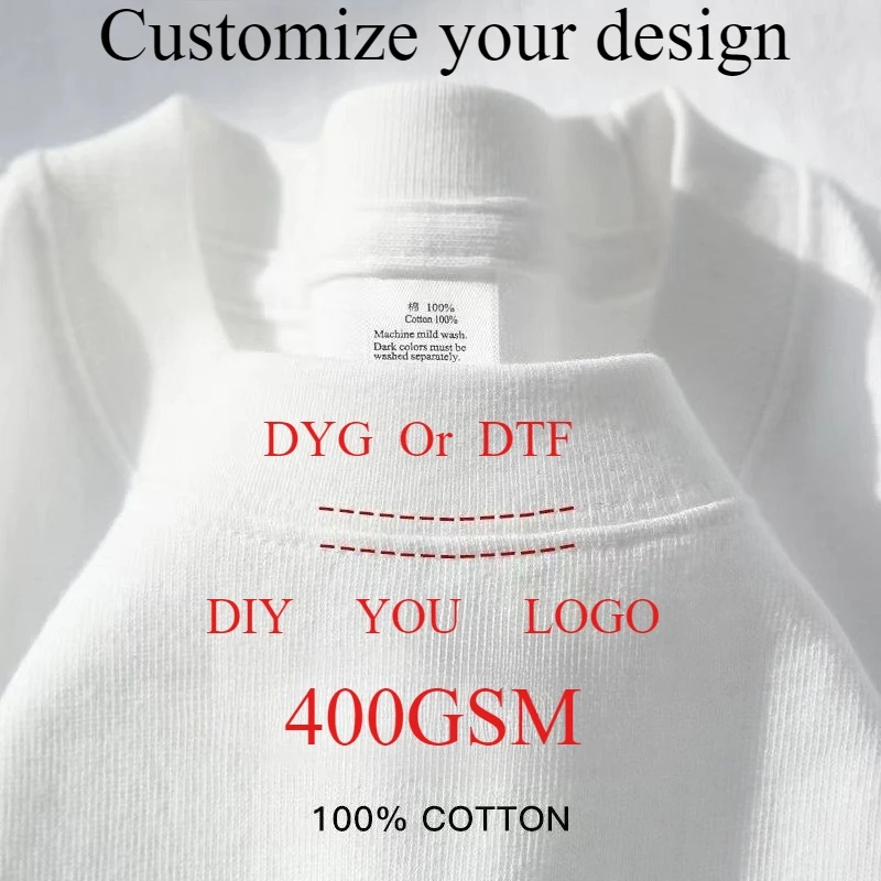DIY بها بنفسك شعارك 400GSM الوزن الثقيل القطن تي شيرت رجالي 26 ألوان تخصيص التصميم الخاص بك DTG الطباعة الرقمية المرأة المحملة 3XL