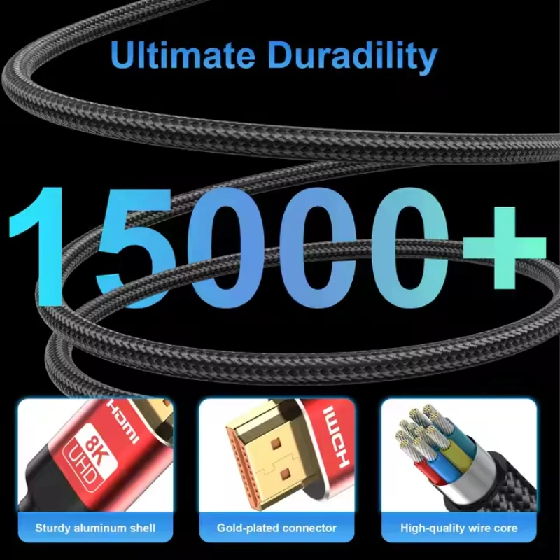 8K HDMI2.1 كابل عالي السرعة HDMI 8K كابل 60HZ 2.1V 4K 144HZ ثلاثية الأبعاد تلفزيون شاشة الكمبيوتر العارض PS لعبة وحدة التحكم الصوت والفيديو