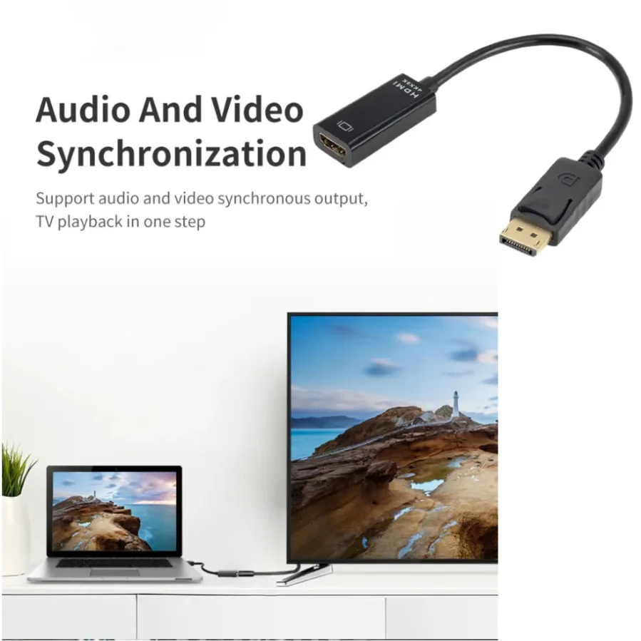 محول محول DP إلى HDMI 4K 1080P ذكر إلى أنثى DisplayPort إلى كابل محول صوت فيديو متوافق مع HDMI لأجهزة الكمبيوتر المحمول والتلفزيون