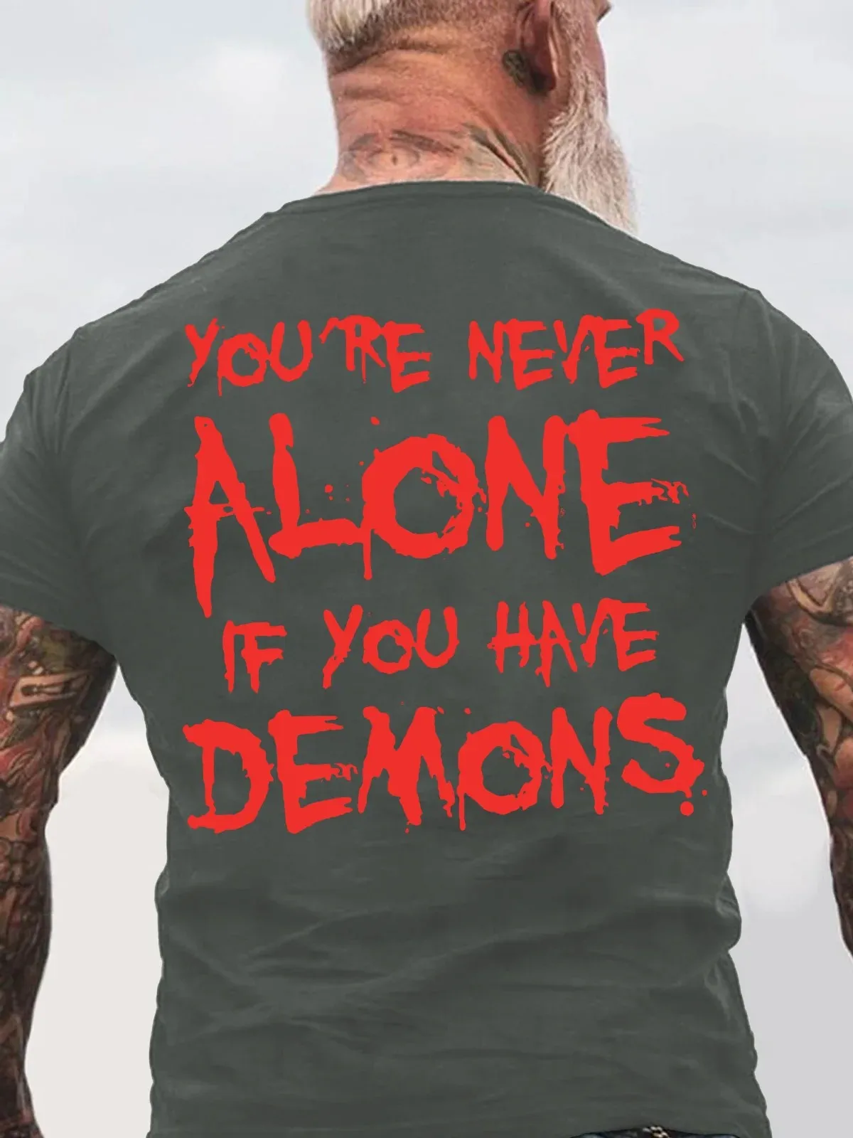 تي شيرت قطني بطبعة سوداء من You're Never Alone If You Have Demons