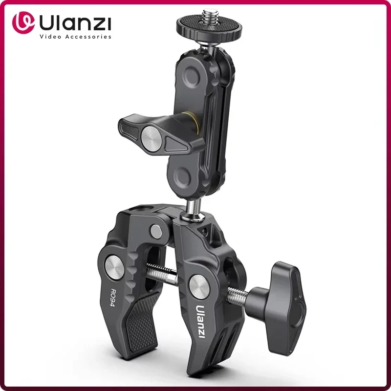 Ulanzi R094 مشبك معدني فائق مع مشبك ذراع سحري برأس كروي مزدوج مع فتحة 1/4 بوصة 3/8 بوصة لكاميرا DSLR حامل ميكروفون خفيف