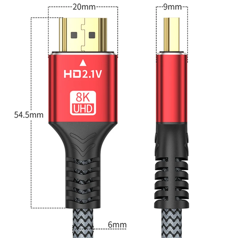 8K HDMI2.1 كابل عالي السرعة HDMI 8K كابل 60HZ 2.1V 4K 144HZ ثلاثية الأبعاد تلفزيون شاشة الكمبيوتر العارض PS لعبة وحدة التحكم الصوت والفيديو