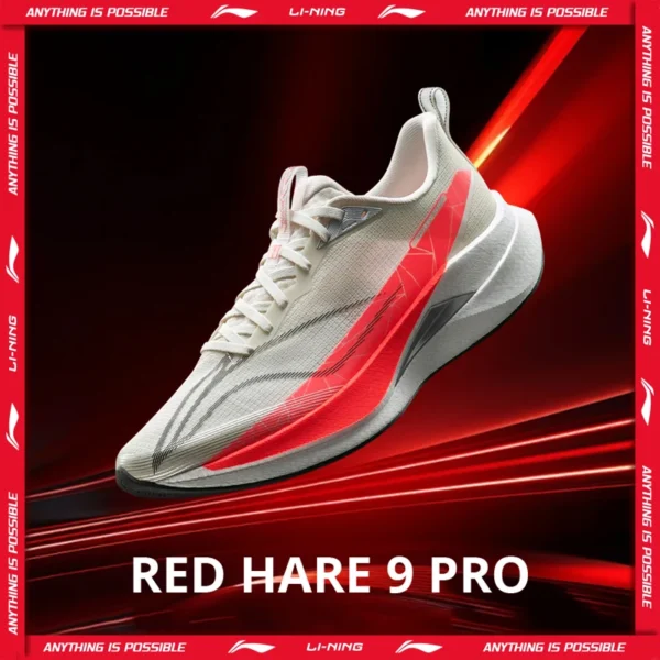 حذاء الجري للرجال من Li-Ning RED HARE 9 PRO، حذاء رياضي مزود بوسادة BOOM ونظام ارتداد هوائي وعاكس للضوء، حذاء رياضي ثابت ARPW001