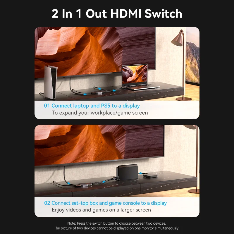 Vention HDMI 2.1 Splitter 8K 60 هرتز 4K120 هرتز ثنائي الاتجاه 2 في 1 خارج للتلفزيون Xiaomi Xbox PS4 5 HDMI متوافق مع شاشة HDMI Switcher
