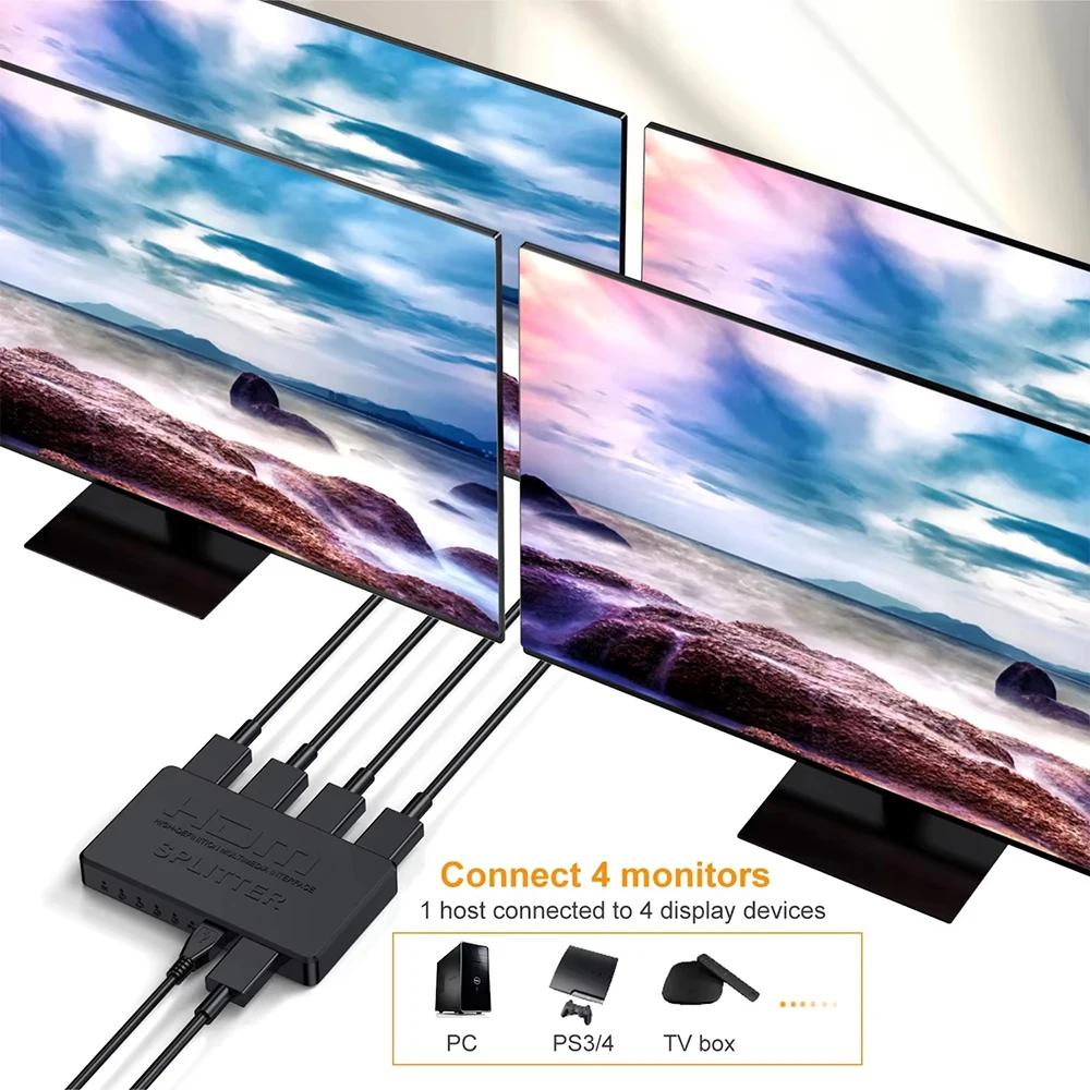 4K 2K HDMI متوافق الفاصل 1 في 4 خارج 4x1 HDTV التبديل HDMI متوافق محول HD فيديو الجلاد لأجهزة الكمبيوتر المحمول Xbox PS4 DVD PC