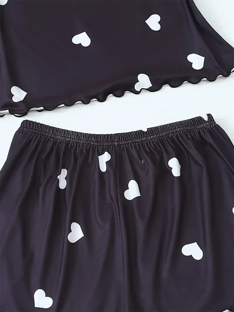 5 مقاسات اختر S M L XL 2XLWomen قطعتين الحمالات القلب قميص مطبوع والسراويل النسائية طقم بيجامة مطبوعة عادية