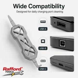 منظف منافذ الشحن المحمول من رافورد، أداة إزالة الغبار للهواتف بمنفذين USB-C ومنفذ USB-A وUSB-B وUSB-C