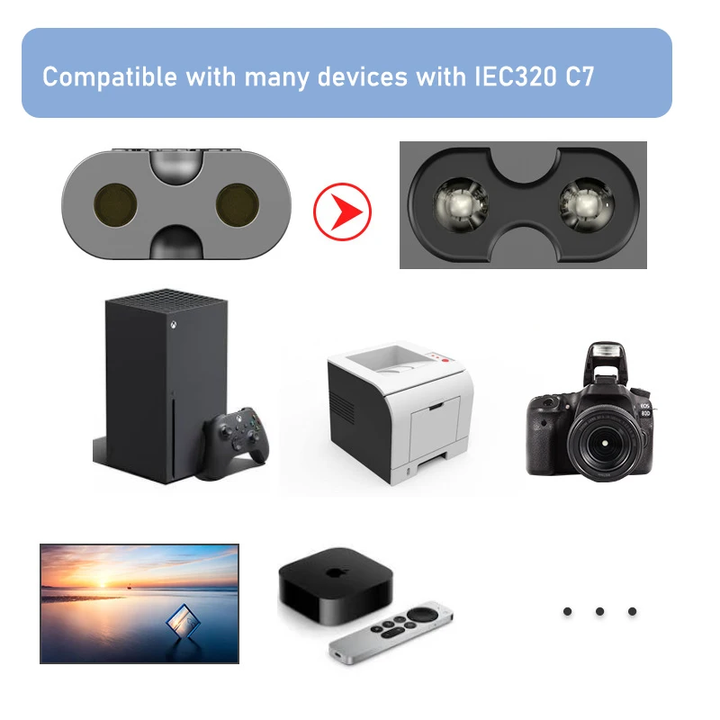 كابل طاقة أوروبي غير مستقطب من نوع IEC-320-C7 إلى CEE 7/16، كابل طاقة تيار متردد لـ DJI Mavic Air 2/2S، PS4، PS5، Xbox، TV