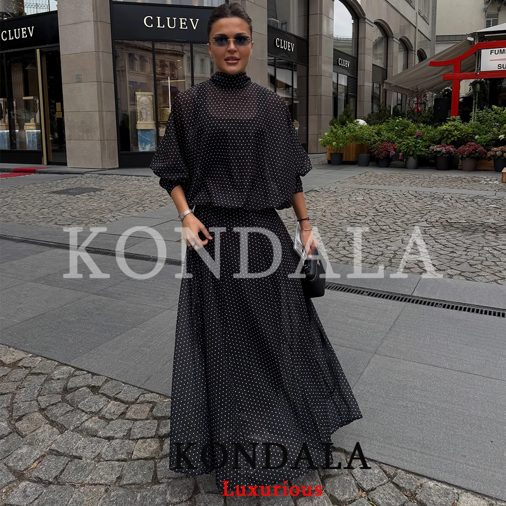 أطقم نسائية من KONDALA بتصميم عتيق منقط، بلوزات فضفاضة من الشيفون بربطة عنق، وتنورات طويلة فضفاضة، أزياء عصرية لربيع وصيف 2026، ملابس للعطلات