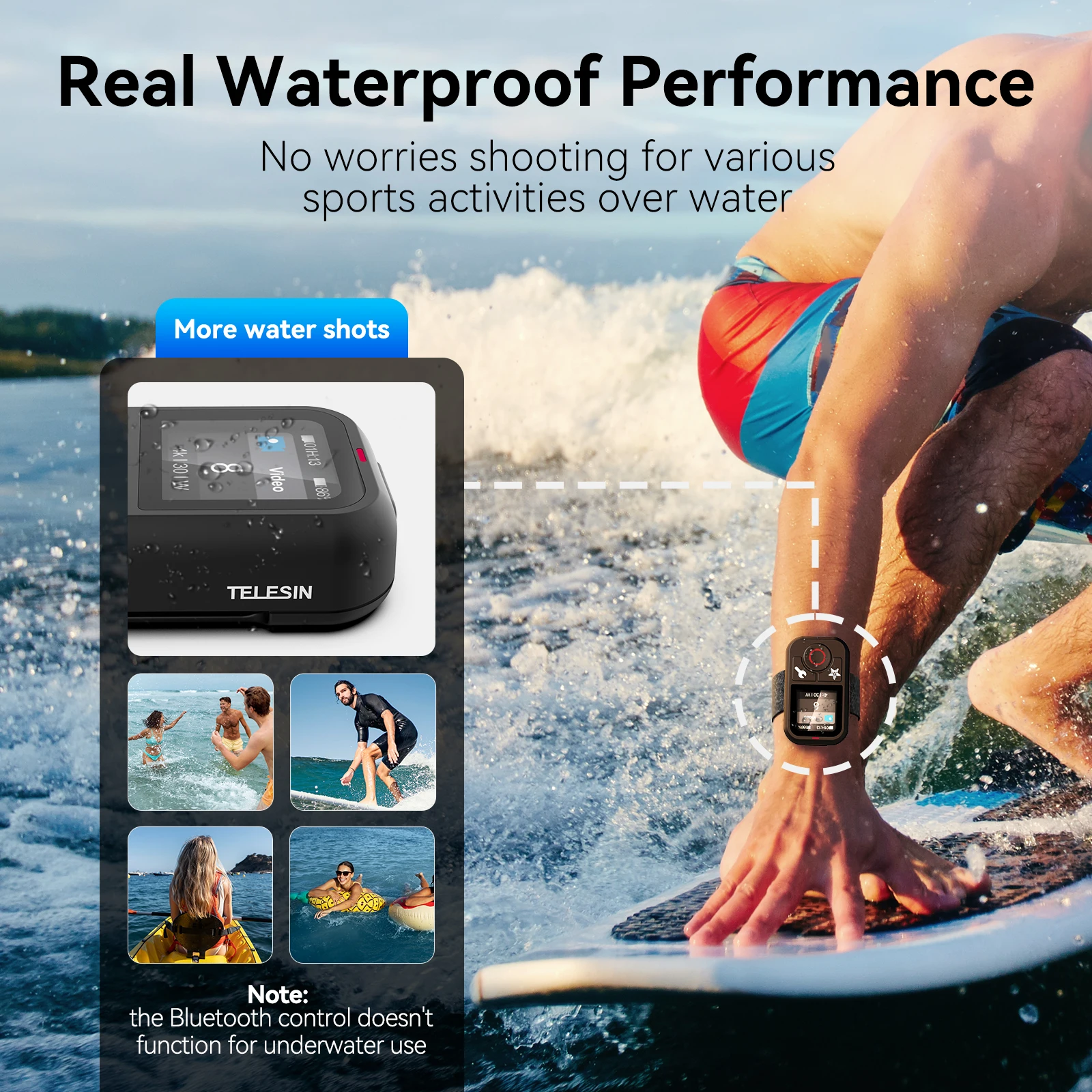 TELESIN مقاوم للماء بلوتوث التحكم عن بعد ل GoPro بطل 13 12 11 10 9 8 ماكس مع شريط للرسغ لملحقات كاميرا الحركة