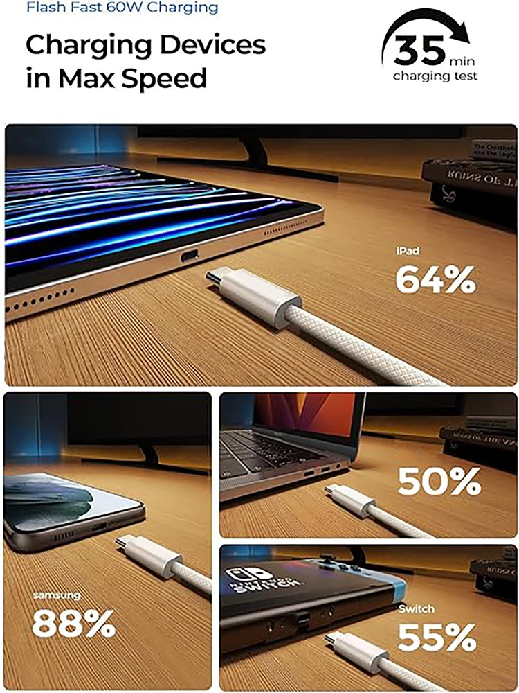 USB-C إلى نوع C كابل ملون لابل آيفون 15 PD 60 واط شحن سريع لهواوي Xiaomi سامسونج نوع C النسيج كابل الملحقات